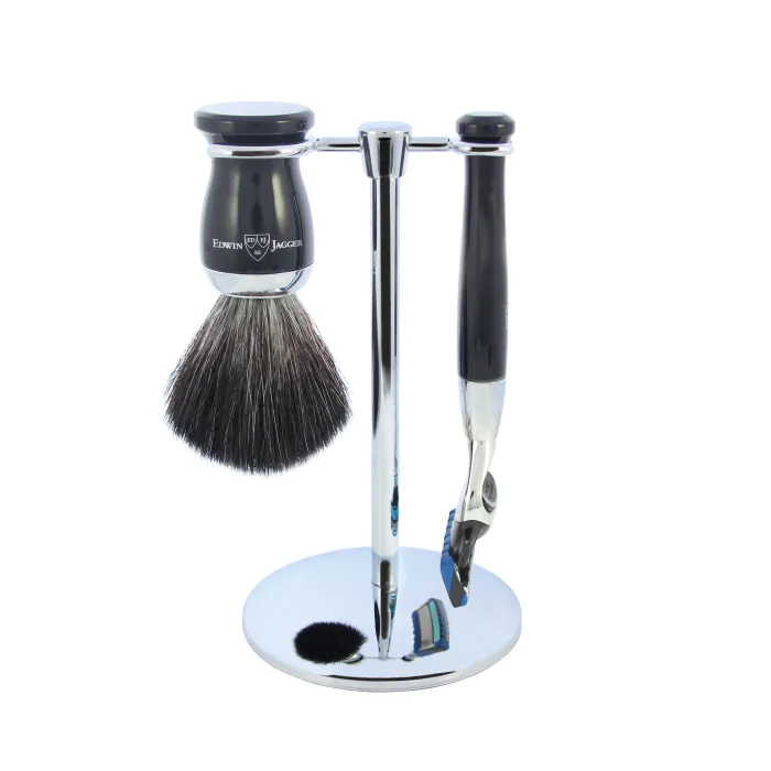 Edwin Jagger Gillette® Fusion® ProGlide® Razor Shaving Set Imitation Ebony 3pc (Black Synthetic)