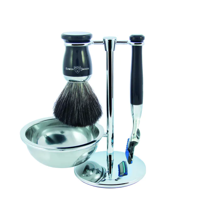 Edwin Jagger Gillette® Fusion® ProGlide® Razor Shaving Set Imitation Ebony 4pc (Black Synthetic)