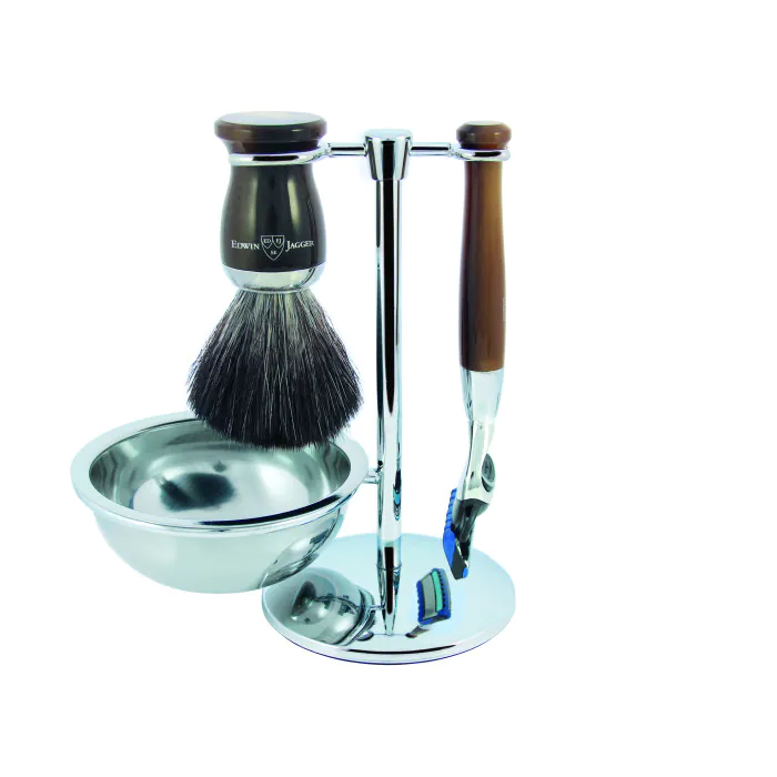 Edwin Jagger Gillette® Fusion® ProGlide® Razor Shaving Set Imitation Horn 4pc (Black Synthetic)