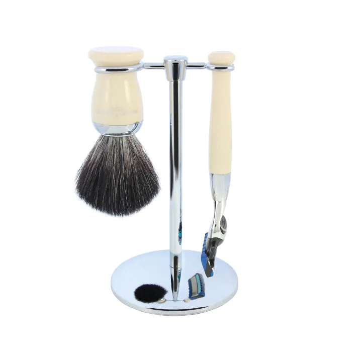 Edwin Jagger Gillette® Fusion® ProGlide® Razor Shaving Set Imitation Ivory 3pc (Black Synthetic)