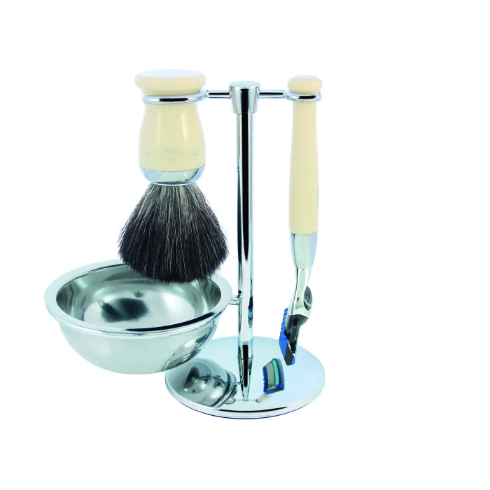 Edwin Jagger Gillette® Fusion® ProGlide® Razor Shaving Set Imitation Ivory 4pc (Black Synthetic)