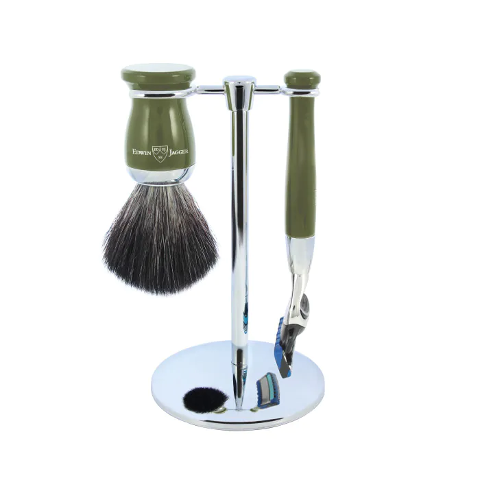 Edwin Jagger Gillette® Fusion® ProGlide® Razor Shaving Set Green 3pc (Black Synthetic)