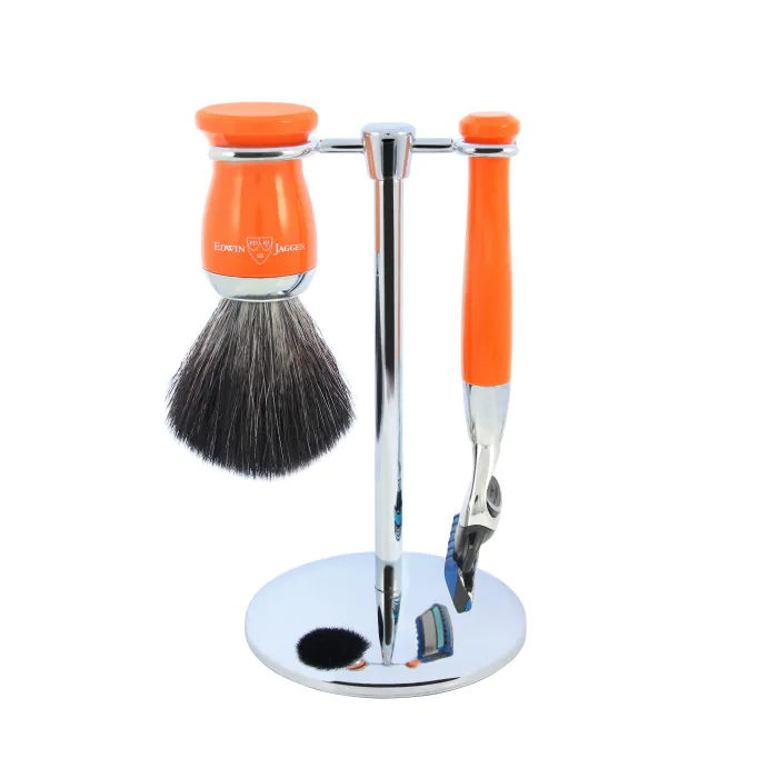 Edwin Jagger Gillette® Fusion® ProGlide® Razor Shaving Set Orange 3pc (Black Synthetic)