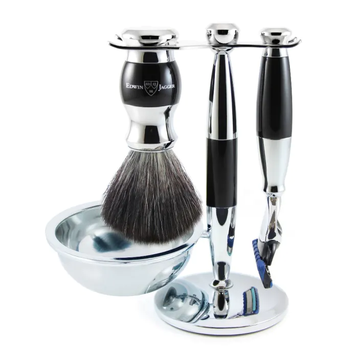 Edwin Jagger Gillette® Fusion® ProGlide® Razor Shaving Set Imitation Ebony & Chrome 4pc (Black Synthetic)