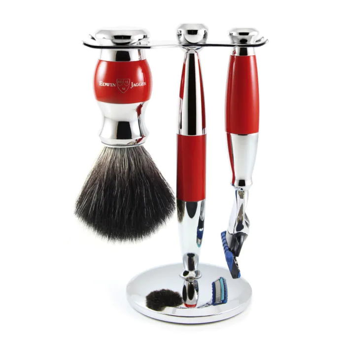Edwin Jagger Gillette® Fusion® ProGlide® Razor Shaving Set Red & Chrome 3pc (Black Synthetic)