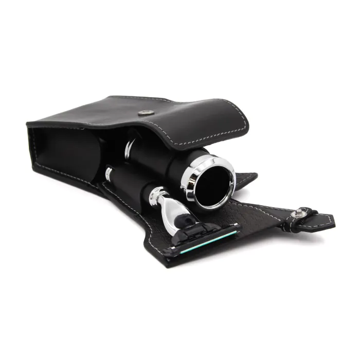 Edwin Jagger Gillette® Mach3® Leather Travel Kit — Black