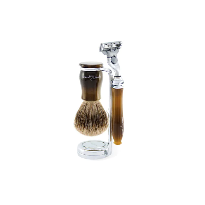 Edwin Jagger Gillette® Mach3® Razor Shaving Set Chatsworth Imitation Light Horn 3pc