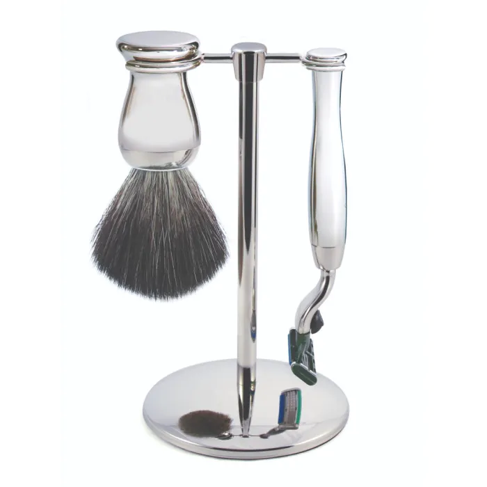 Edwin Jagger Gillette® Mach3® Razor Shaving Set Chrome 3pc (Black Synthetic)