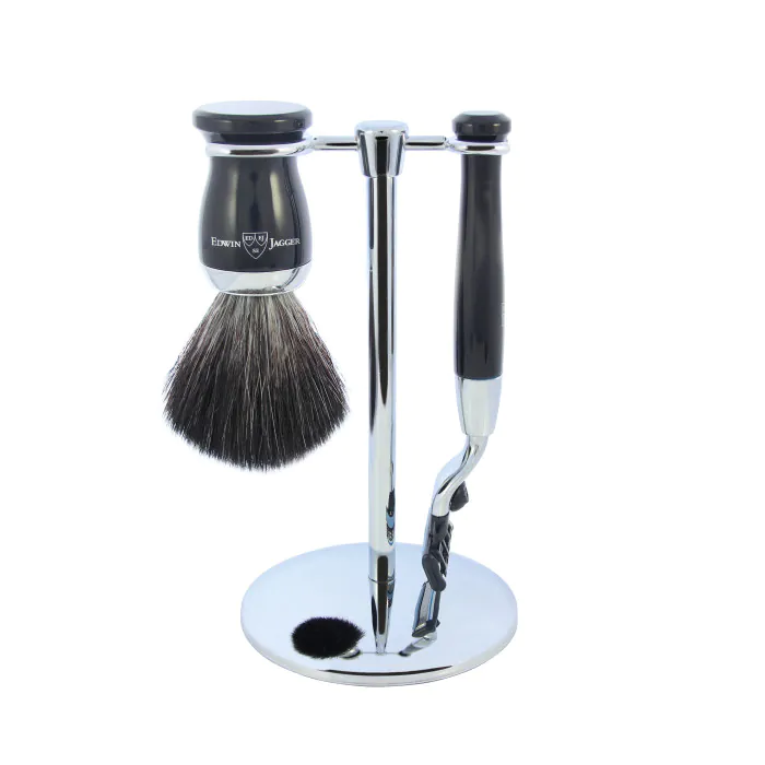 Edwin Jagger Gillette® Mach3® Razor Shaving Set Imitation Ebony 3pc (Black Synthetic)