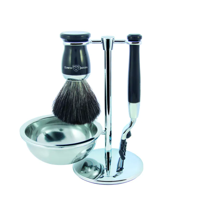 Edwin Jagger Gillette® Mach3® Razor Shaving Set Imitation Ebony 4pc (Black Synthetic)