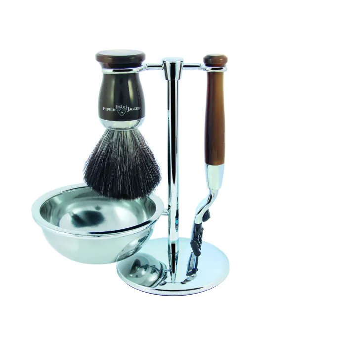 Edwin Jagger Gillette® Mach3® Razor Shaving Set Imitation Horn 4pc (Black Synthetic)