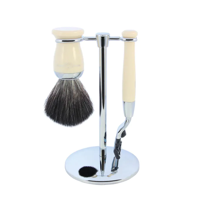 Edwin Jagger Gillette® Mach3® Razor Shaving Set Imitation Ivory 3pc (Black Synthetic)