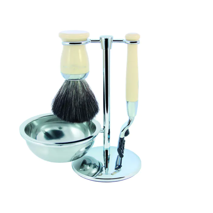 Edwin Jagger Gillette® Mach3® Razor Shaving Set Imitation Ivory 4pc (Black Synthetic)