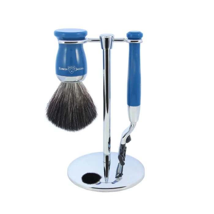 Edwin Jagger Gillette® Mach3® Razor Shaving Set Blue 3pc (Black Synthetic)