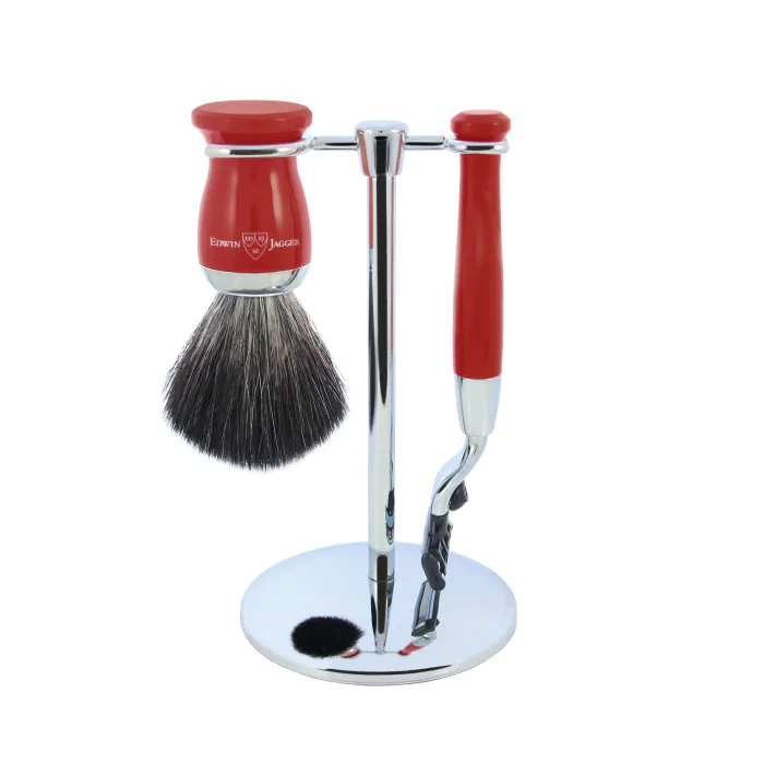 Edwin Jagger Gillette® Mach3® Razor Shaving Set Red 3pc (Black Synthetic)
