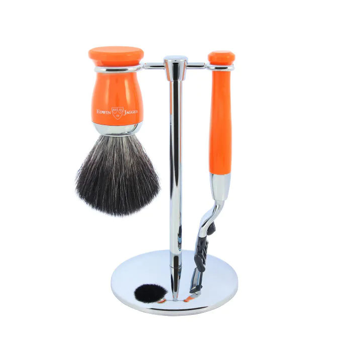 Edwin Jagger Gillette® Mach3® Razor Shaving Set Orange 3pc (Black Synthetic)