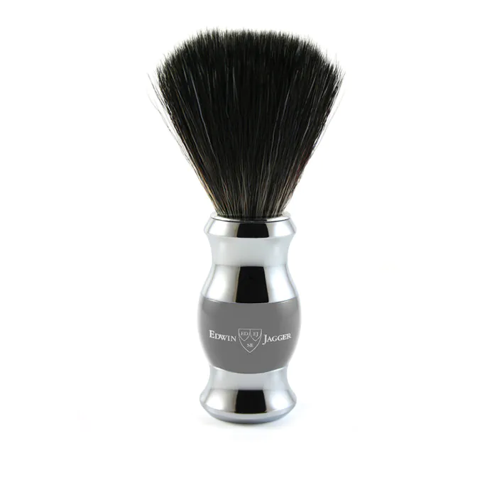 Edwin Jagger Grey & Chrome Shaving Brush (Black Synthetic)