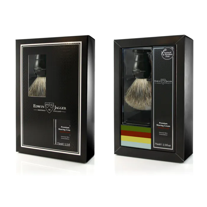 Edwin Jagger Imitation Ebony Shaving Brush and Cream Gift Set (Sandalwood)