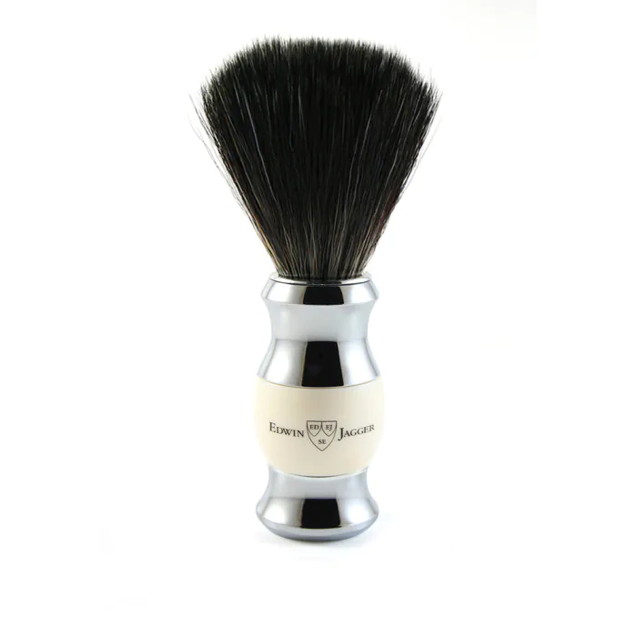 Edwin Jagger Imitation Ivory & Chrome Shaving Brush (Black Synthetic)