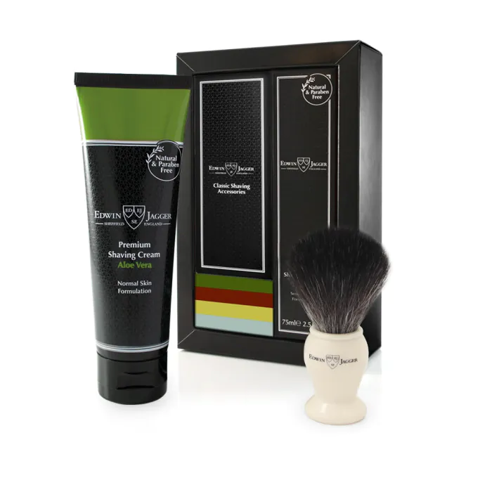 Edwin Jagger Imitation Ivory Synthetic Brush Gift Set (Aloe Vera)