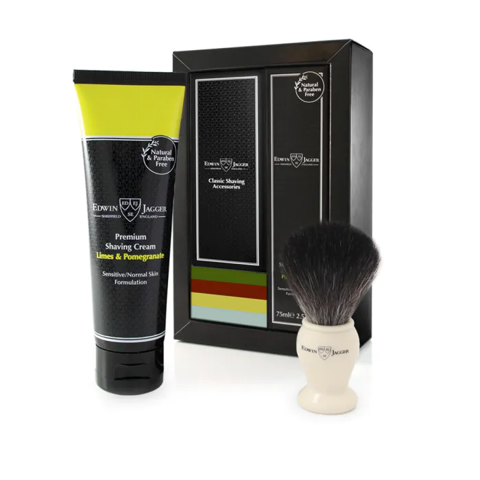 Edwin Jagger Imitation Ivory Synthetic Brush Gift Set (Limes & Pomegranate)