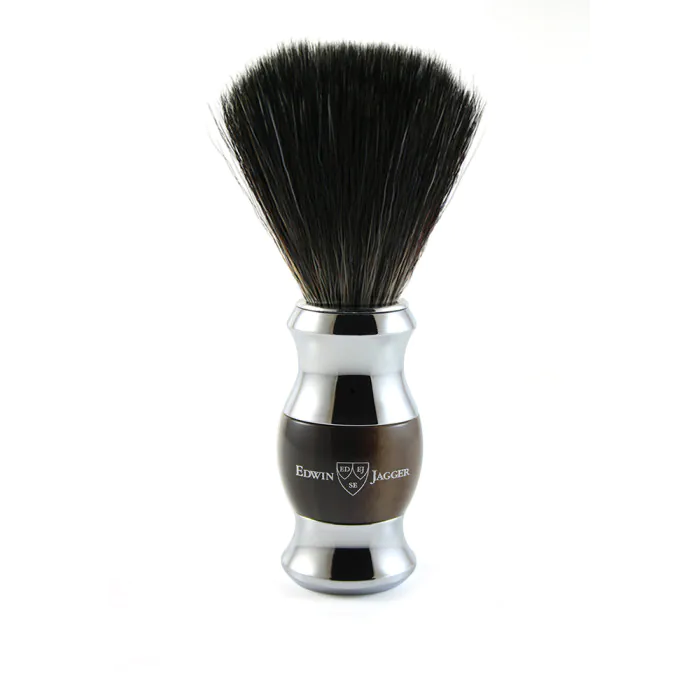 Edwin Jagger Imitation Light Horn & Chrome Shaving Brush (Black Synthetic)