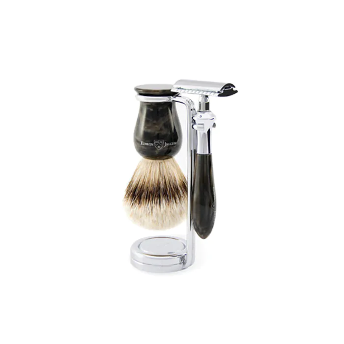 Edwin Jagger Plaza Double Edge Safety Razor Shaving Set – Imitation Black Marble 3-Piece