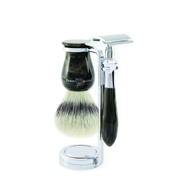 Edwin Jagger Plaza Double Edge Safety Razor Shaving Set – Imitation Black Marble 3-Piece