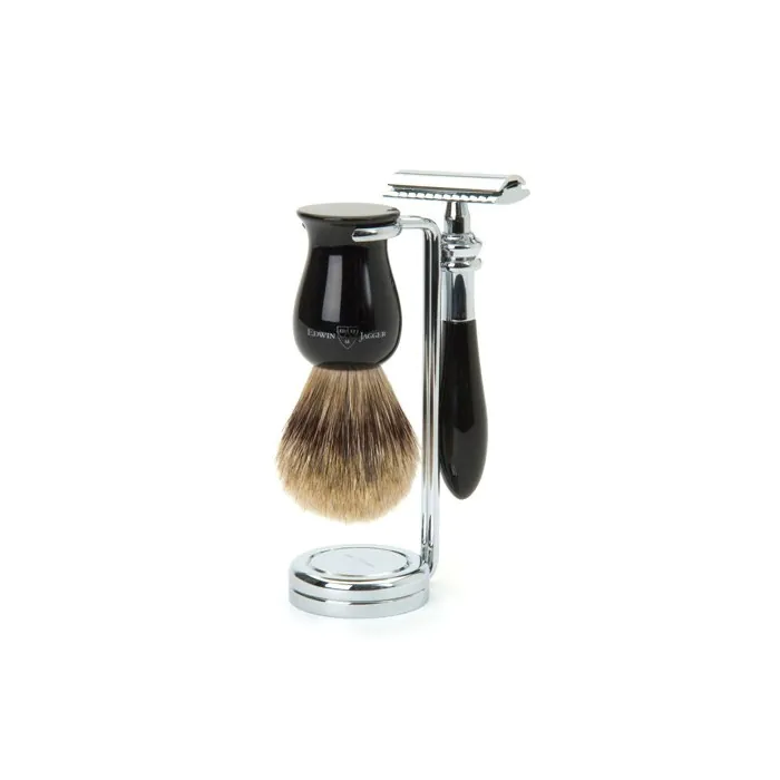 Edwin Jagger Plaza Double Edge Safety Razor Shaving Set – Imitation Ebony 3-Piece