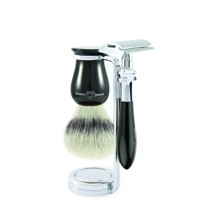 Edwin Jagger Plaza Double Edge Safety Razor Shaving Set – Imitation Ebony 3-Piece