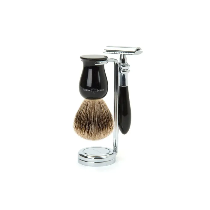 Edwin Jagger Plaza Double Edge Safety Razor Shaving Set – Imitation Ebony 3-Piece