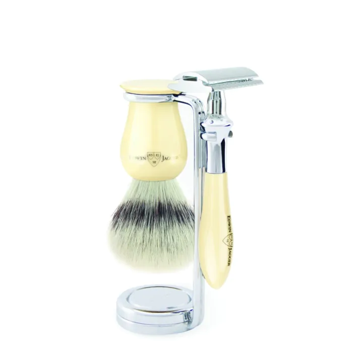 Edwin Jagger Plaza Double Edge Safety Razor Shaving Set – Imitation Ivory 3-Piece