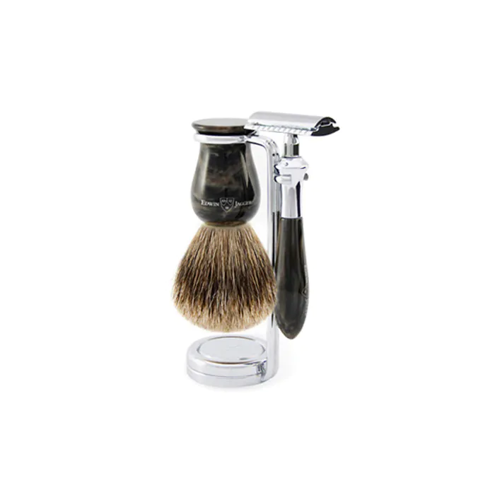 Edwin Jagger Plaza Double Edge Safety Razor Shaving Set – Imitation Black Marble 3-Piece