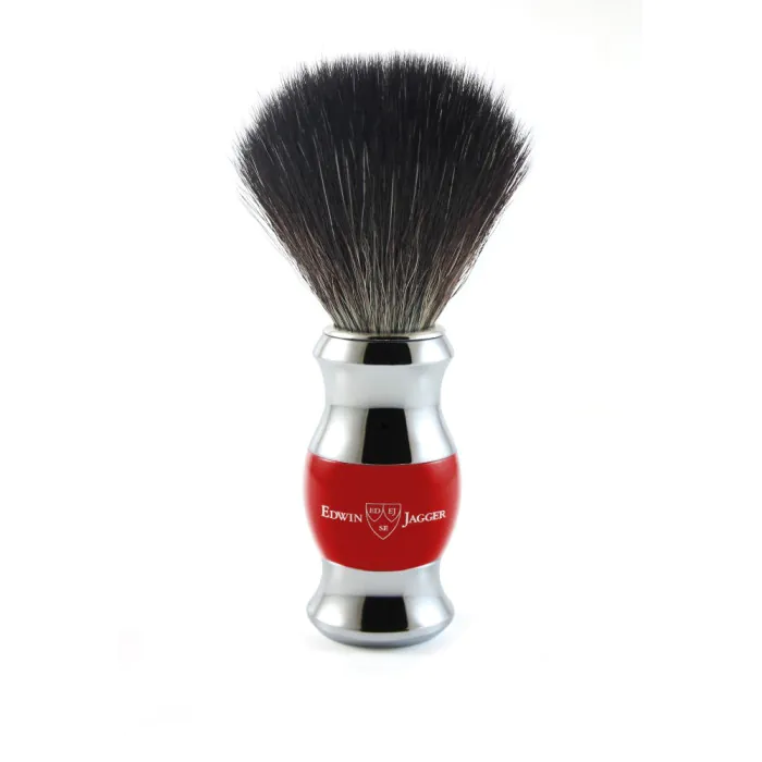 Edwin Jagger Red & Chrome Shaving Brush (Black Synthetic)