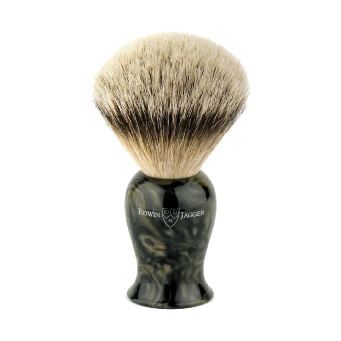 Edwin Jagger Silvertip Badger Shaving Brush Plaza Imitation Marble Black