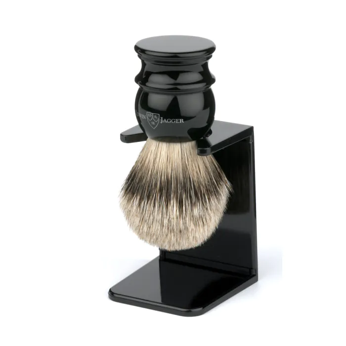 Edwin Jagger Silvertip Badger Shaving Brush with Stand Imitation Ebony