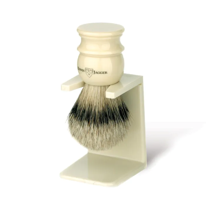 Edwin Jagger Silvertip Badger Shaving Brush with Stand Imitation Ivory