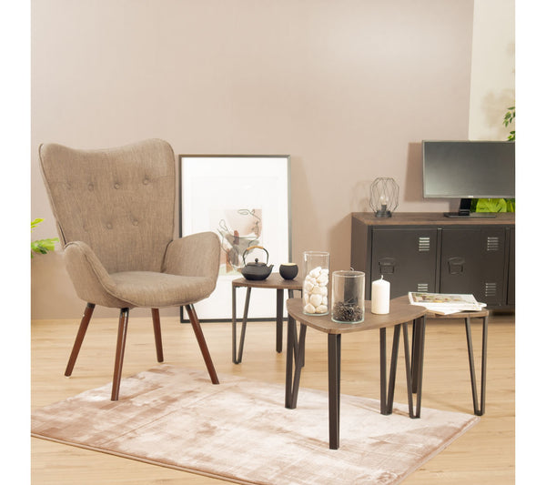 Eggree SeKauwhata 3Pcs Nesting Tables - Brown Mdf With Black Metal Leg SeKauwhata 3Pcs Nesting Tables - Brown Mdf With Black Metal Leg