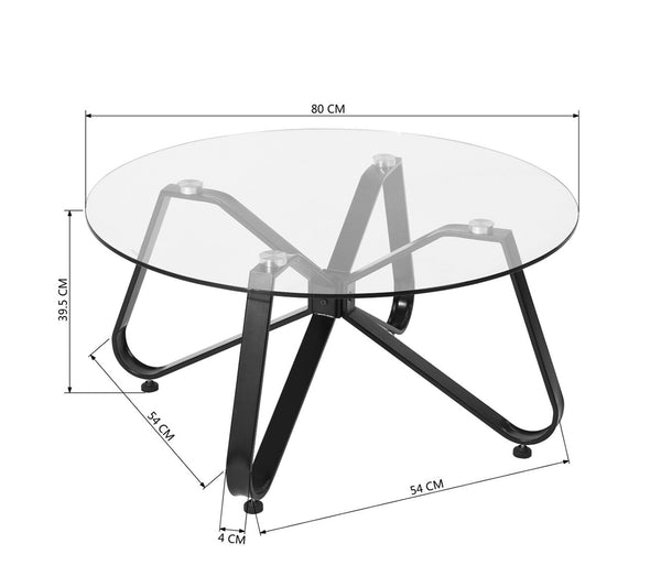 Eggree Set Of 22 Konya Coffee Table 80cm - Glass With Black Metal Leg Set Of 22 Konya Coffee Table 80cm - Glass With Black Metal Leg