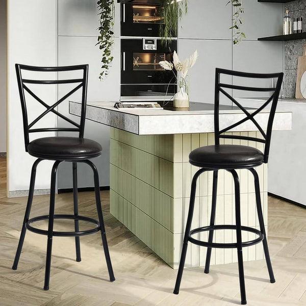 eggree Set of 26 Bailan 29 in. Black High Back Metal Frame Swivel Bar Stool With Faux Leather Cushioned Seat Set of 26 Bailan 29 in. Black High Back Metal Frame Swivel Bar Stool With Faux Leather Cushioned Seat
