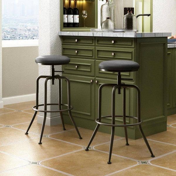 Eggree Set Of 54 Ana 28.5-31.5 In. Adjustable Height Black Backless Metal Frame Swivel Industrial BarStool With PVC Seat Set Of 54 Ana 28.5-31.5 In. Adjustable Height Black Backless Metal Frame Swivel Industrial BarStool With PV