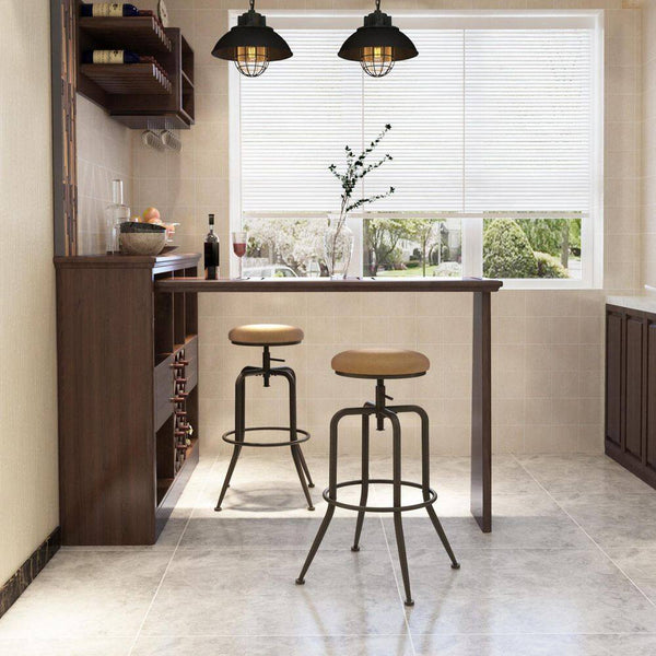 Eggree Set Of 54 Ana 28.5-31.5 In. Adjustable Height Brown Backless Metal Frame Swivel Industrial BarStool With Fabric Seat Set Of 54 Ana 28.5-31.5 In. Adjustable Height Brown Backless Metal Frame Swivel Industrial BarStool With