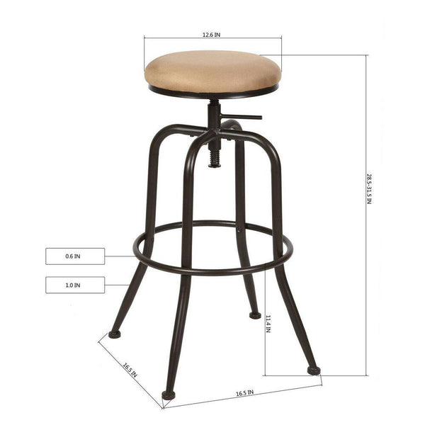 Eggree Set Of 54 Ana 28.5-31.5 In. Adjustable Height Brown Backless Metal Frame Swivel Industrial BarStool With Fabric Seat Set Of 54 Ana 28.5-31.5 In. Adjustable Height Brown Backless Metal Frame Swivel Industrial BarStool With