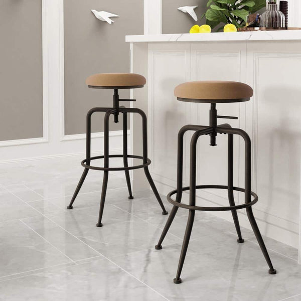 eggree Set of 54 Ana 28.5-31.5 in. Adjustable Height Brown Backless Metal Frame Swivel Industrial BarStool with Fabric Seat Set of 54 Ana 28.5-31.5 in. Adjustable Height Brown Backless Metal Frame Swivel Industrial BarStool with