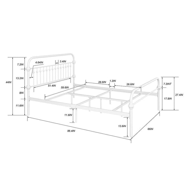 Eggree Set Of 7 Gobert White Metal Standard Queen Platform Bed Foundation With Headboard Set Of 7 Gobert White Metal Standard Queen Platform Bed Foundation With Headboard