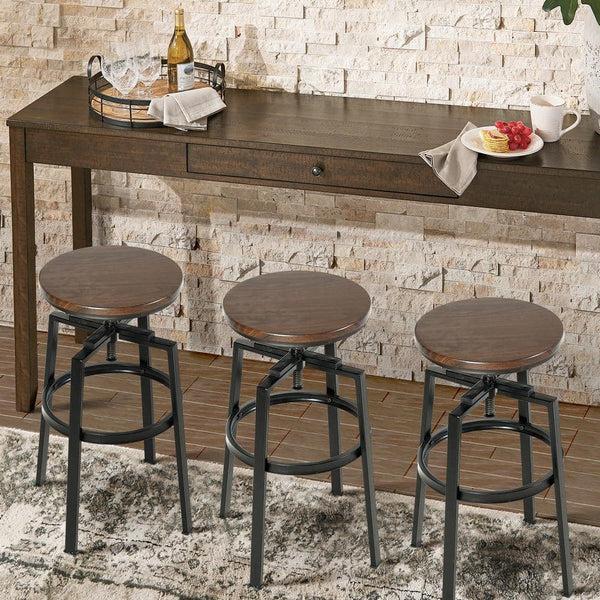 eggree Set of 70 AMAT 24-29 in. Adjustable Height Brown Wood Backless Metal Frame Industial Counter and Bar Stool Set of 70 AMAT 24-29 in. Adjustable Height Brown Wood Backless Metal Frame Industial Counter and Bar Stool