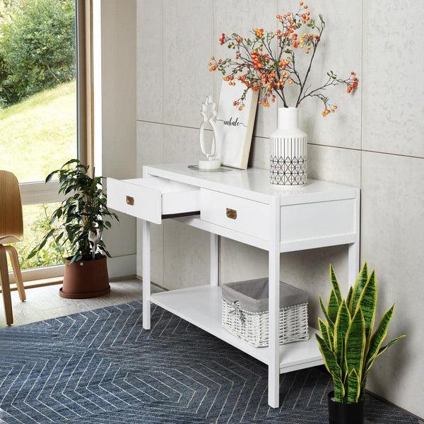 eggree Set of 8 Bianca 44.3 in. White Standard Rectangle Wood Console Table with 2-Drawers Set of 8 Bianca 44.3 in. White Standard Rectangle Wood Console Table with 2-Drawers