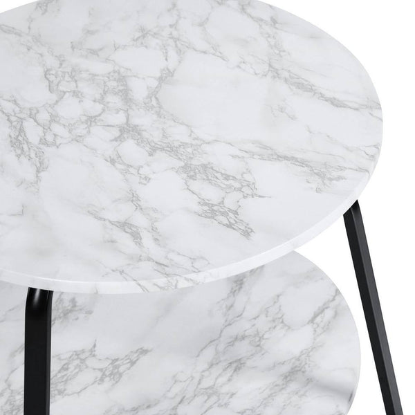 Eggree Set Of 83 Konya 18 In. Round White Marble Color Top Black Frame 2-Tier End Table Set Of 83 Konya 18 In. Round White Marble Color Top Black Frame 2-Tier End Table