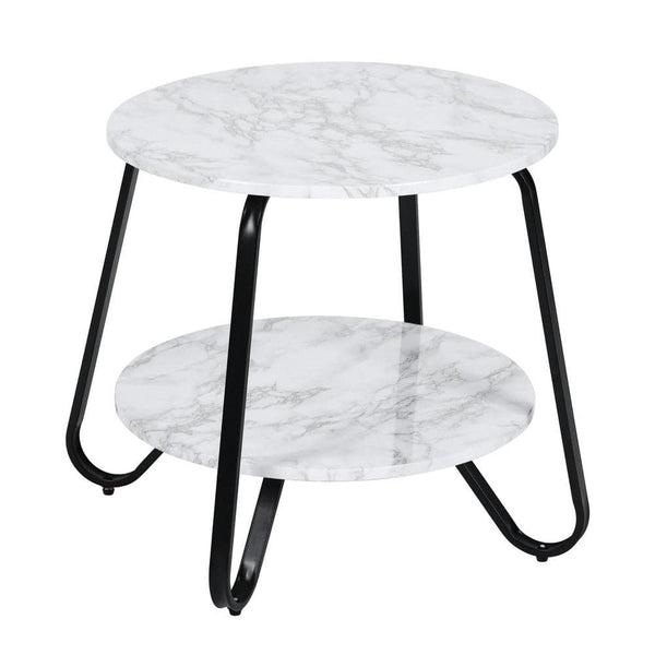 Eggree Set Of 83 Konya 18 In. Round White Marble Color Top Black Frame 2-Tier End Table Set Of 83 Konya 18 In. Round White Marble Color Top Black Frame 2-Tier End Table