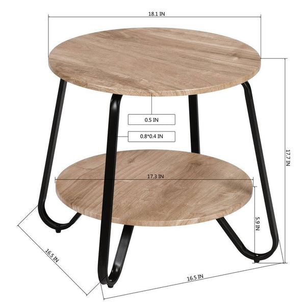 Eggree Set Of 88 Konya 18 In. Round Oak Color Top Black Frame 2-Tier End Table Set Of 88 Konya 18 In. Round Oak Color Top Black Frame 2-Tier End Table
